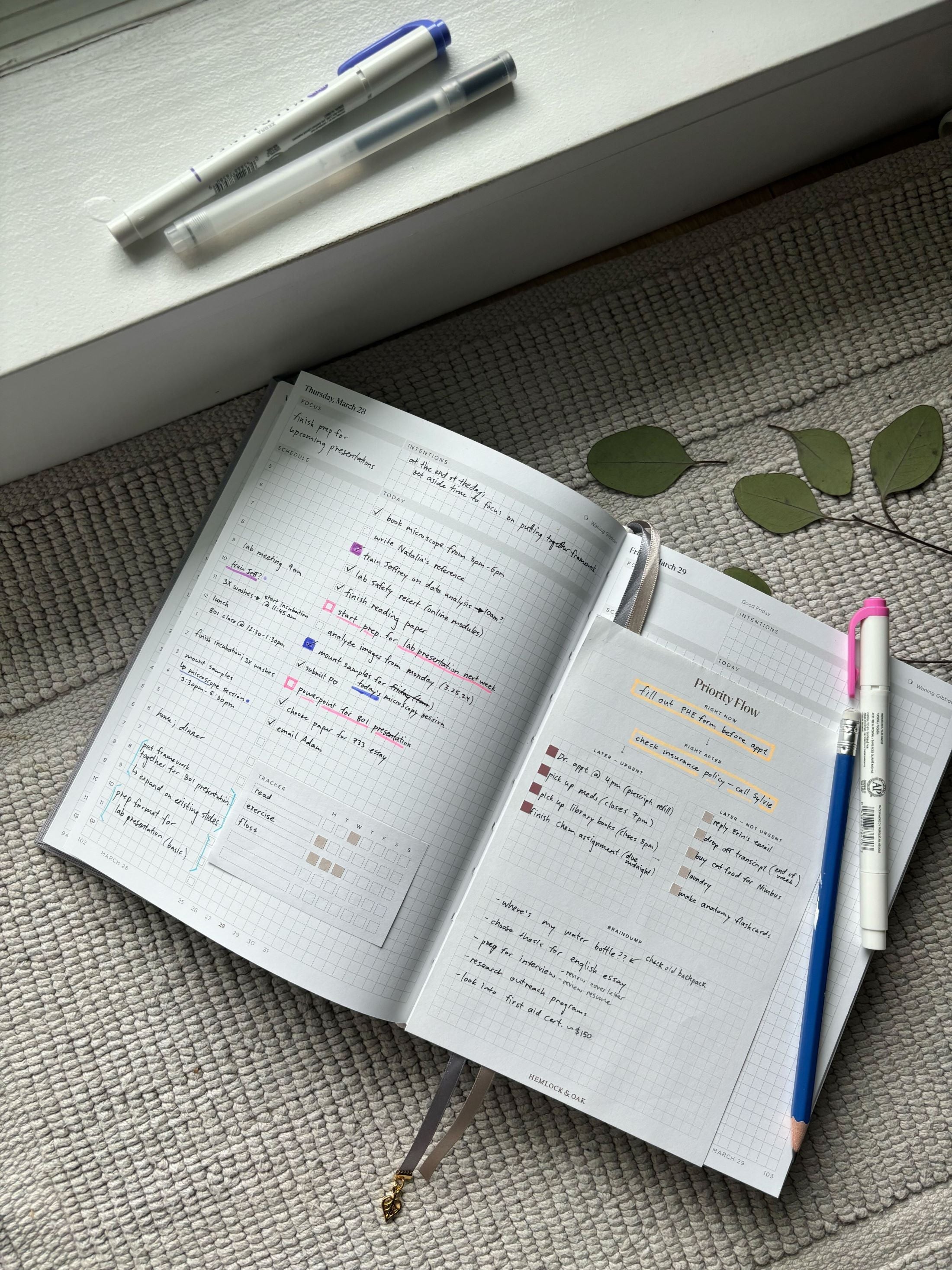 a student workspace with planner spread and time management tools
