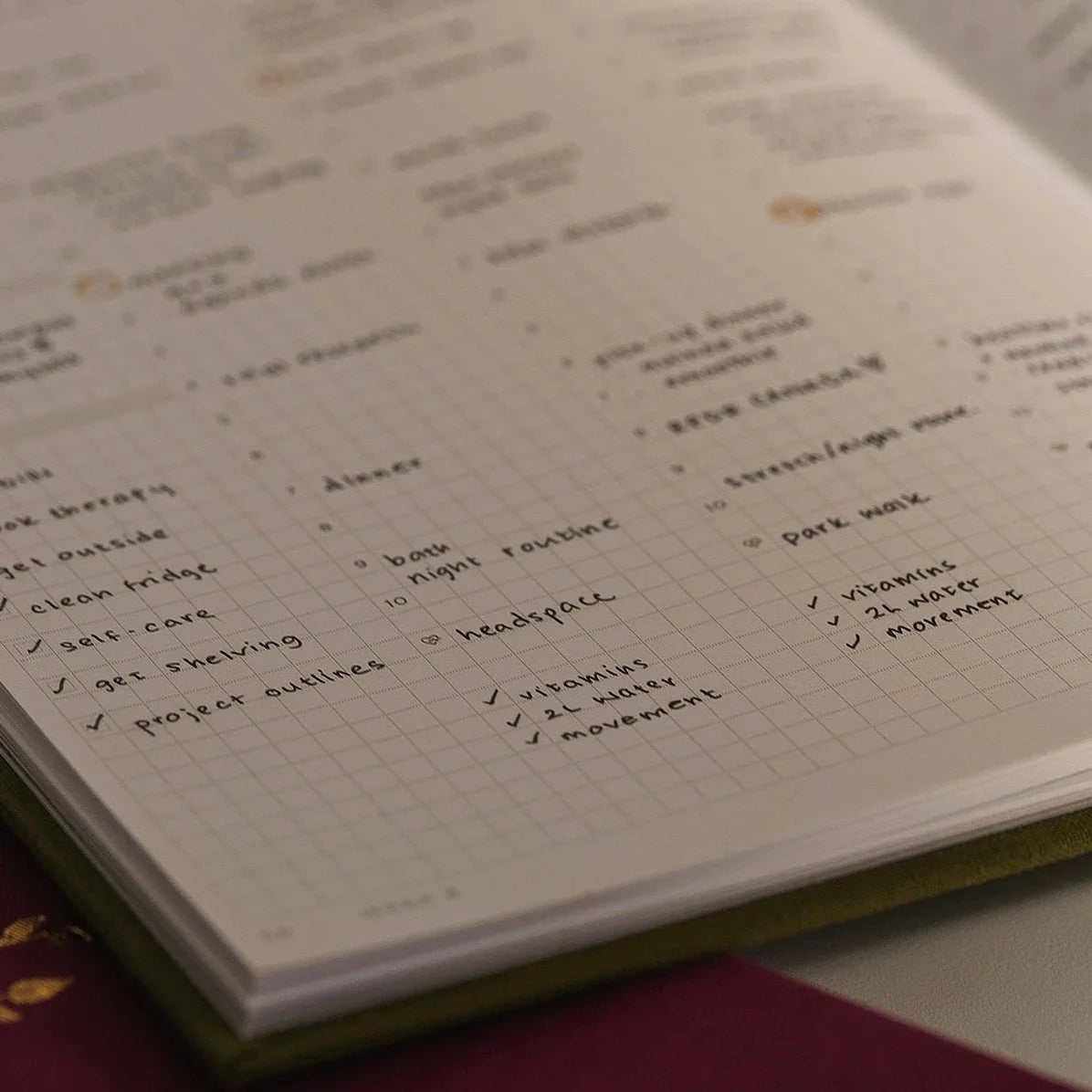 a relaxing planner set up with cozy lights