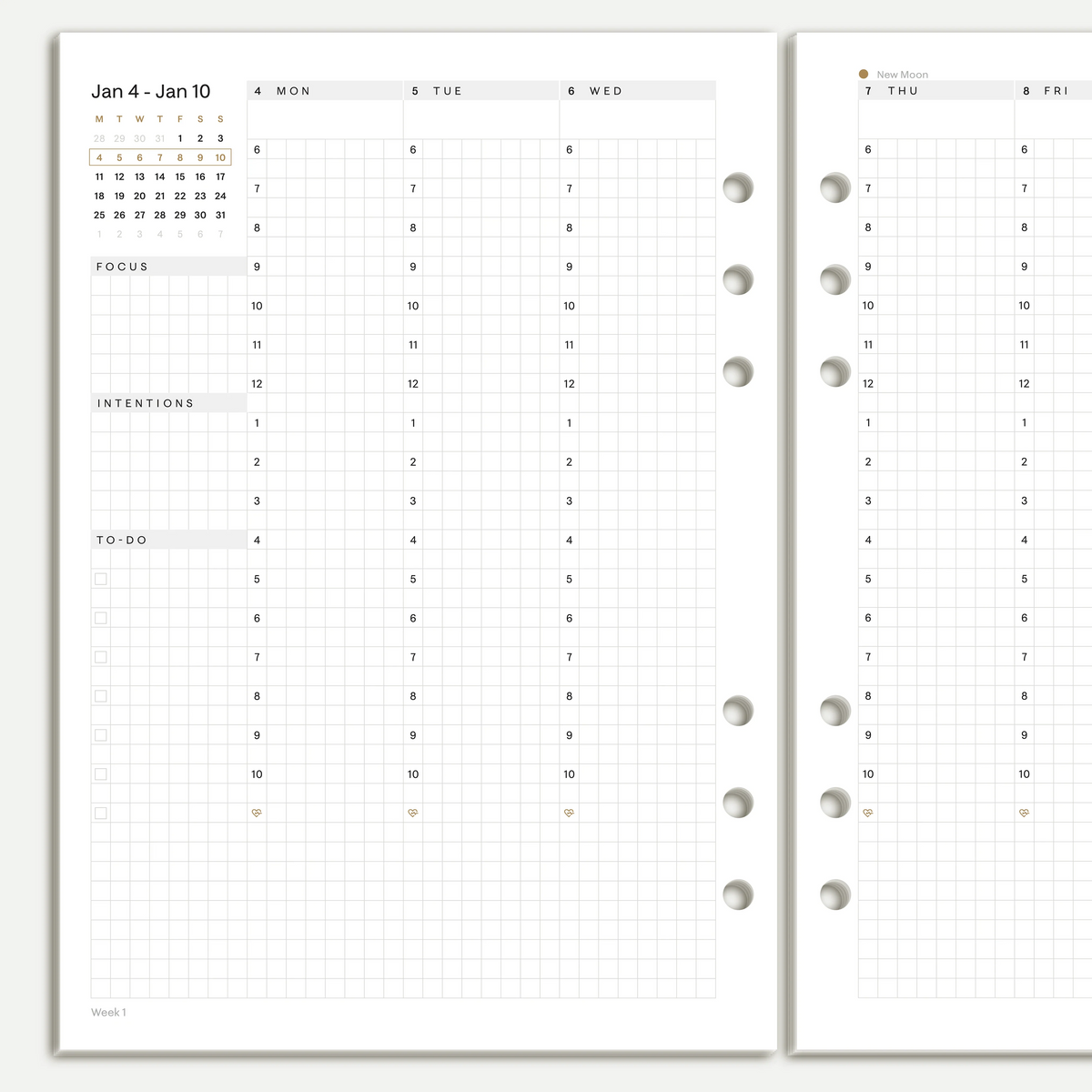 2027 Weekly Inserts in an A5 six-ring binder, vertical weekly layout