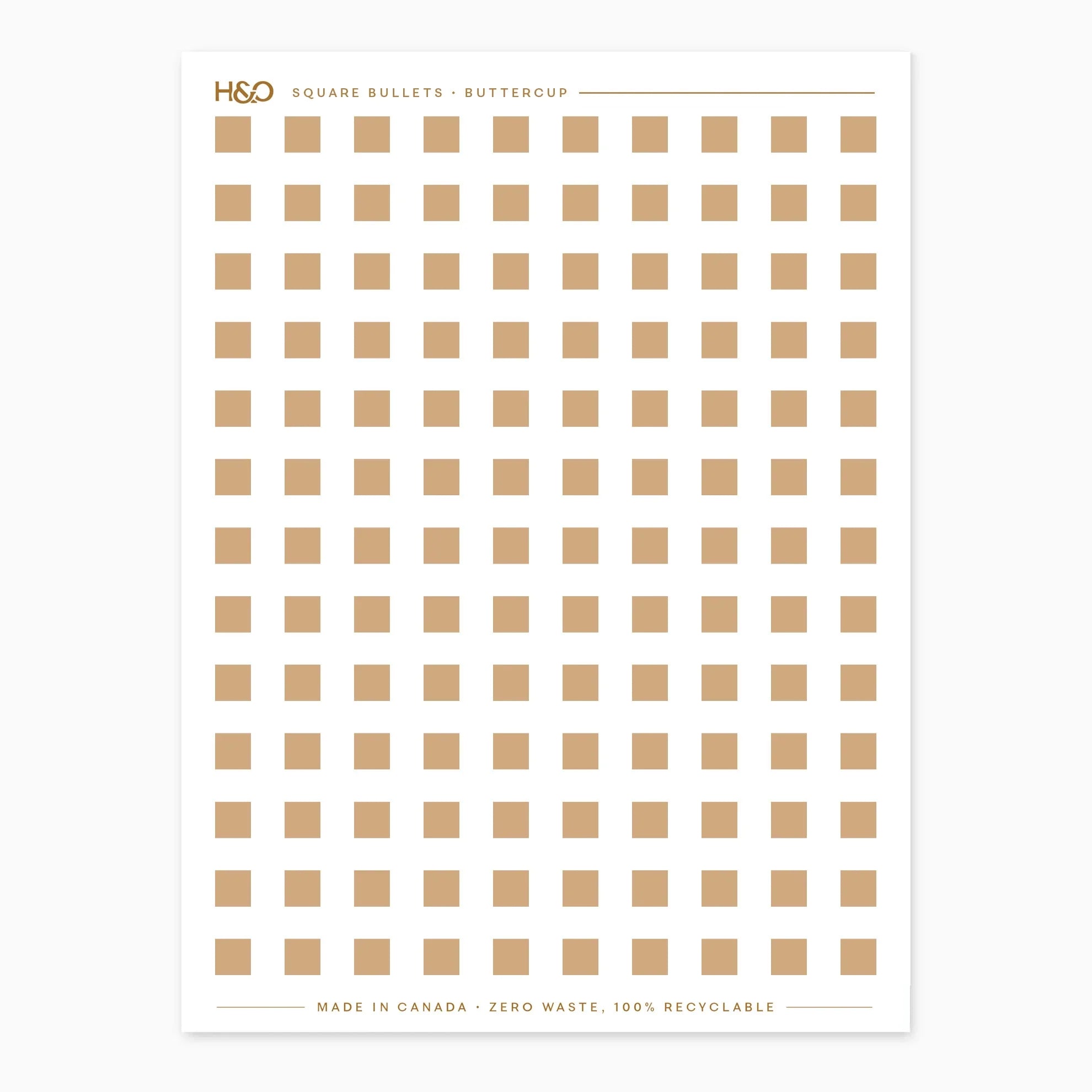 Square Bullets planner stickers in Buttercup, Hemlock & Oak