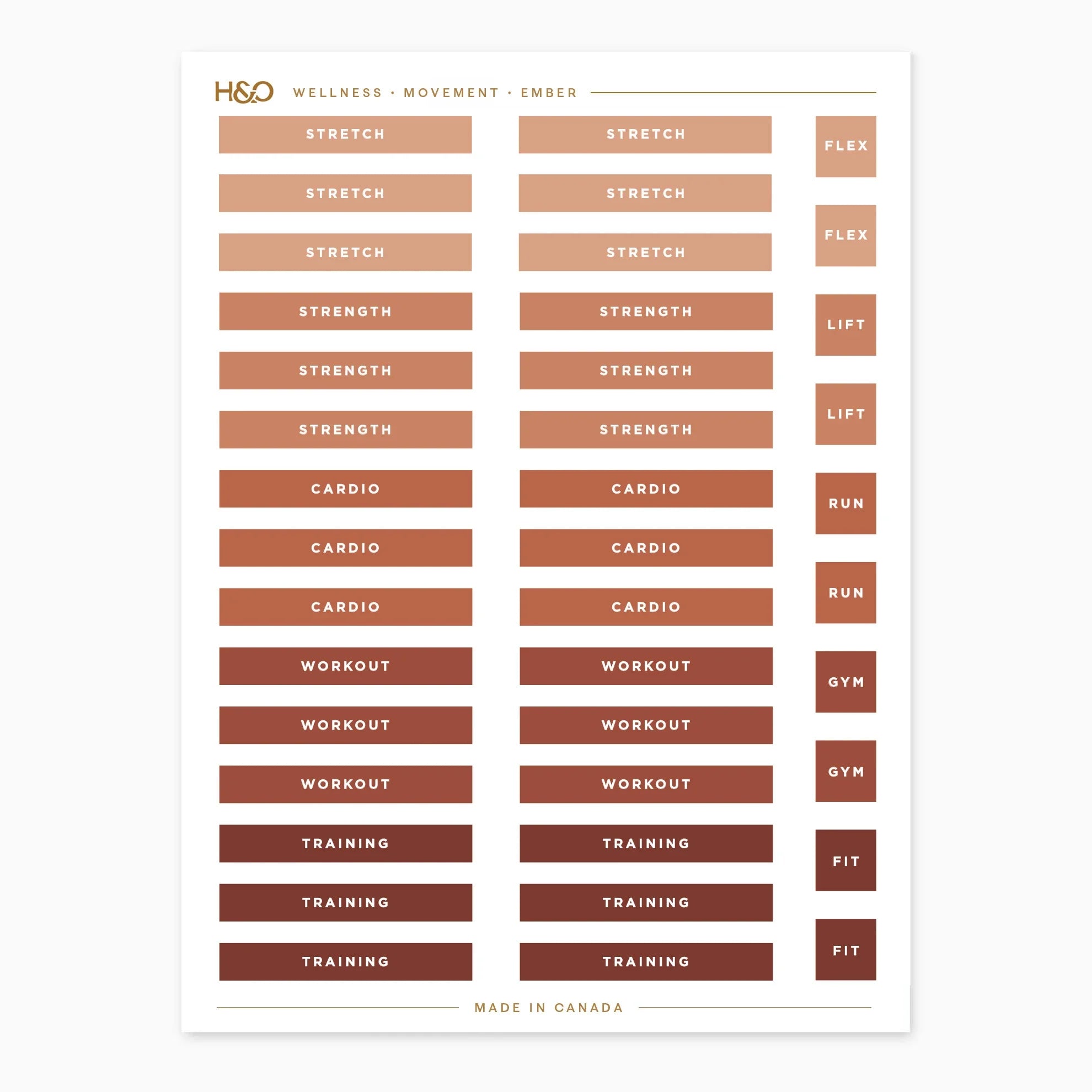 Wellness Movement planner stickers in Ember, Hemlock & Oak