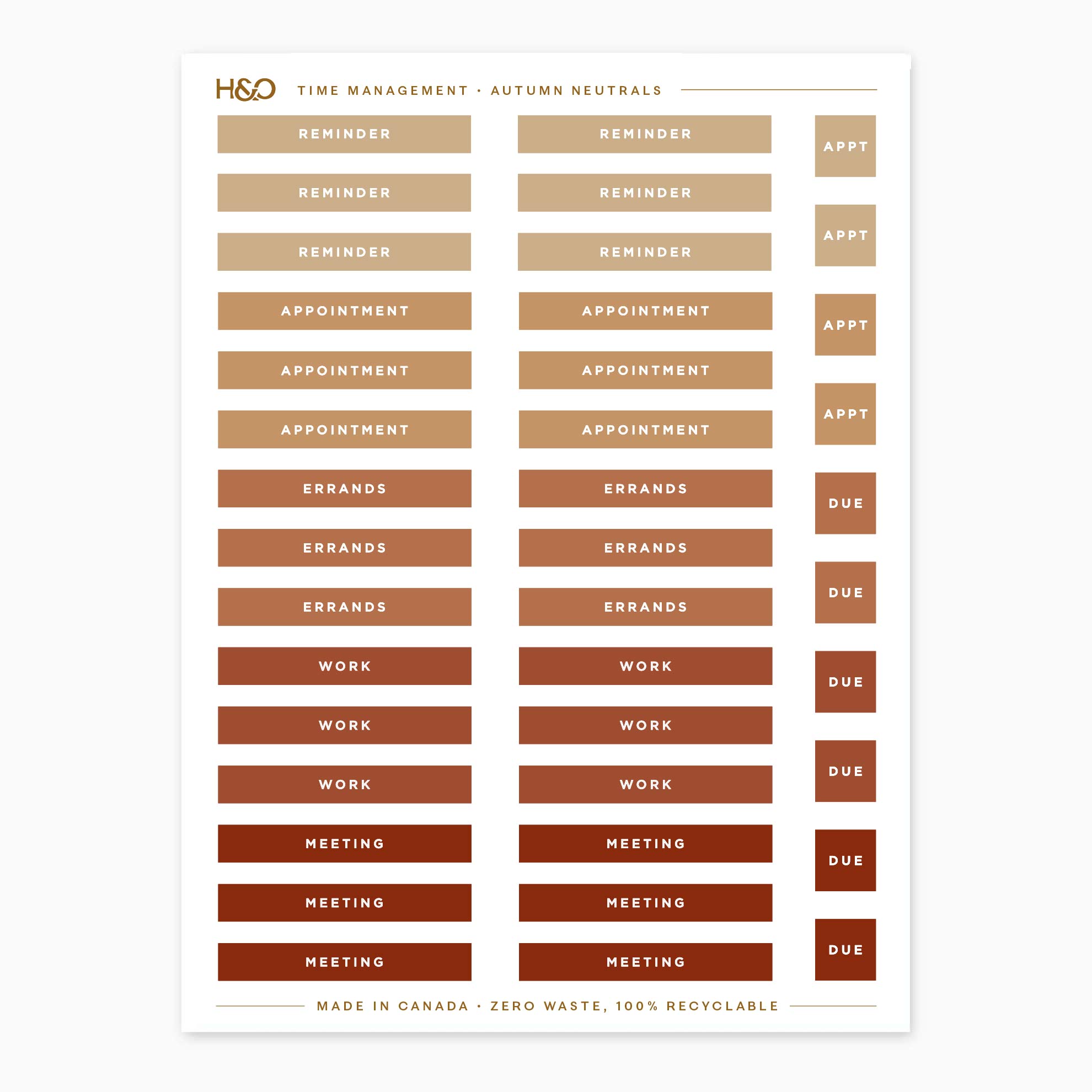 Time Management planner stickers in Autumn Neutrals, Hemlock & Oak