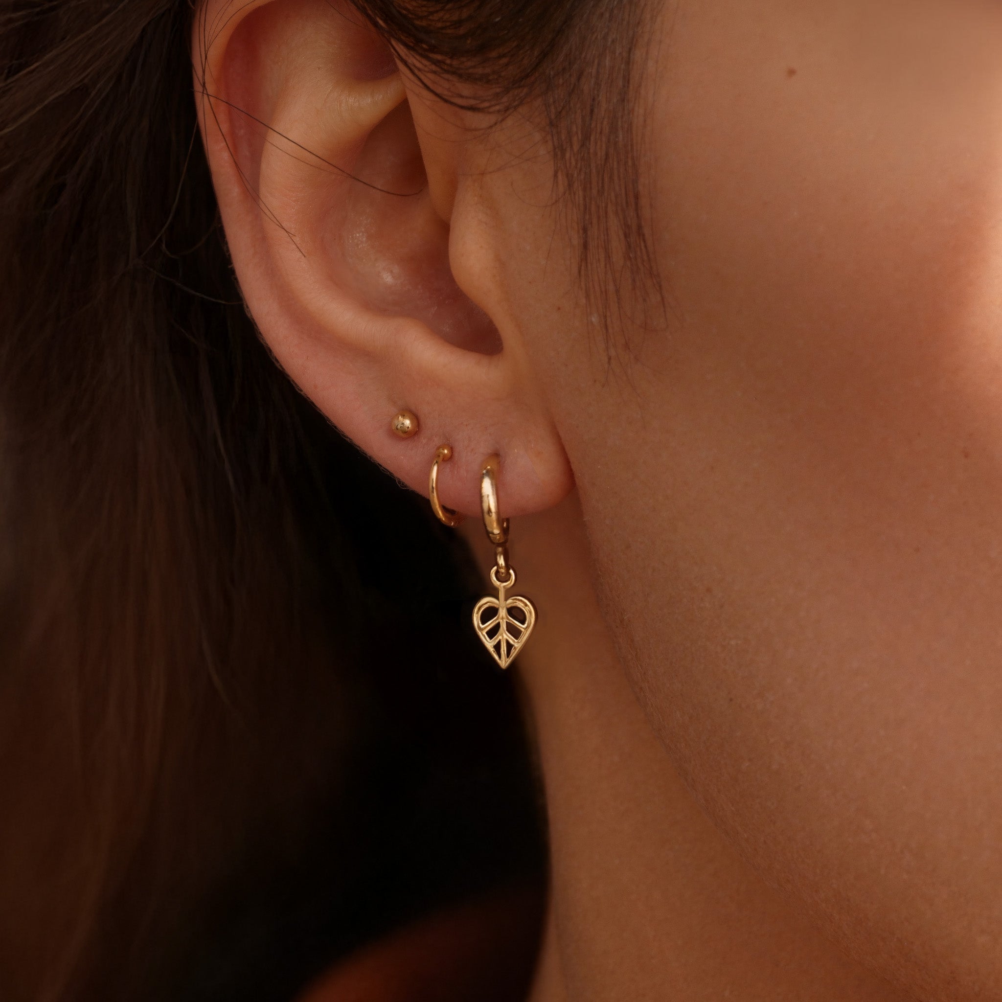 Heritage Leaf Huggie Hoop Charm Earrings