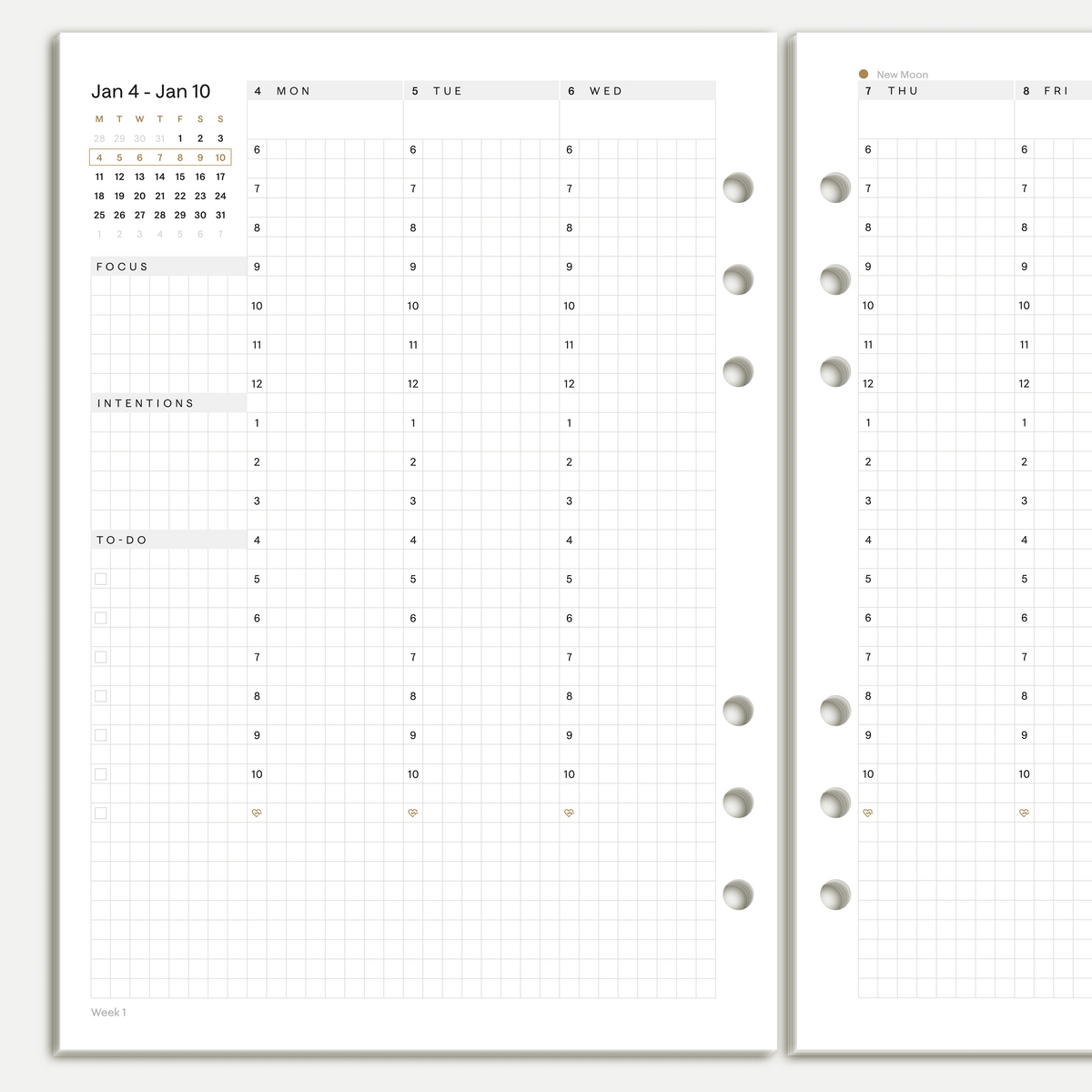 2027 Weekly Inserts, A5 six-ring, vertical weekly layout, Monday start