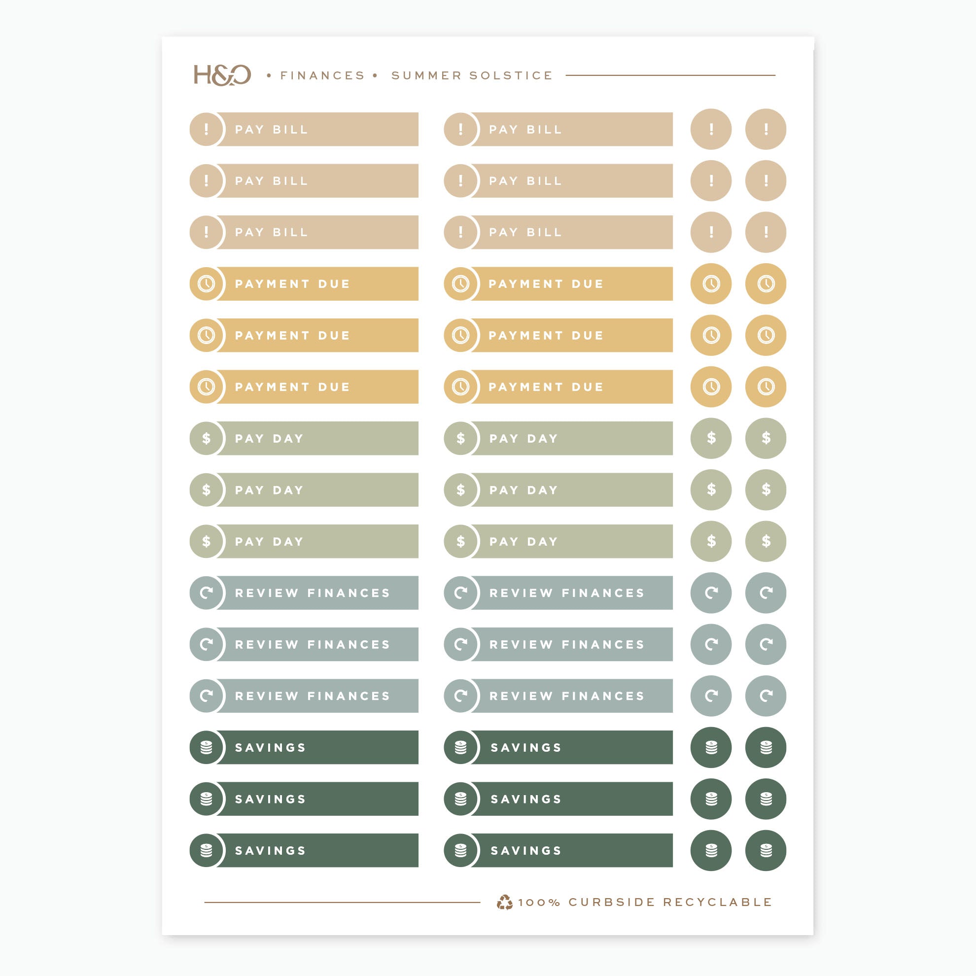 Finance planner stickers in Summer Solstice, Hemlock & Oak