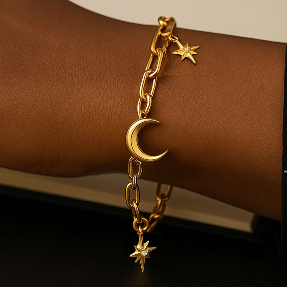 Moon and Stars Celestial Charm Bracelet