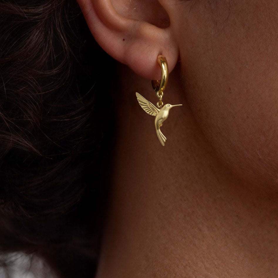 Hummingbird Charm Huggie Hoop Earrings