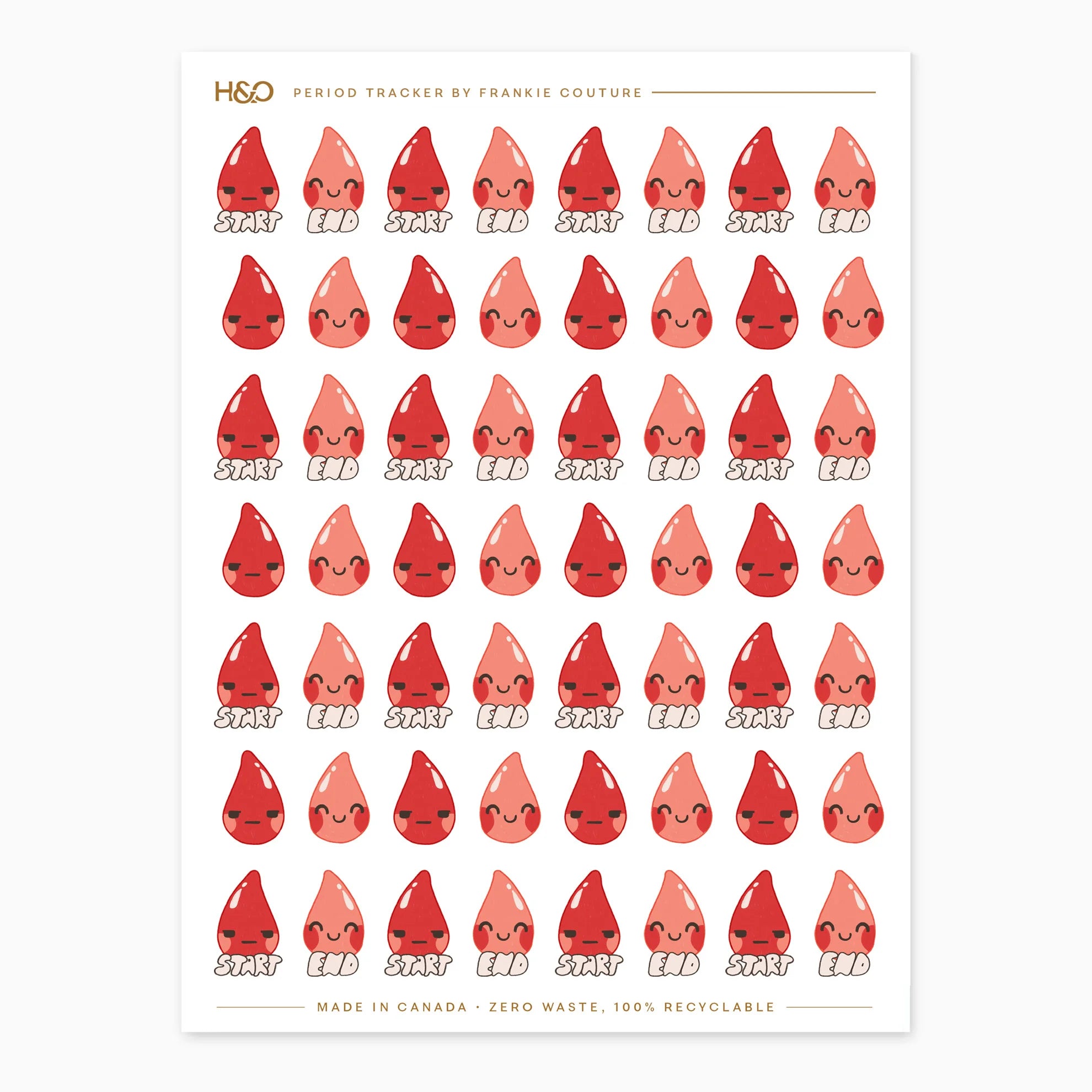 Period tracker sticker sheet with playful start and end markers for planners, journals, and calendars.