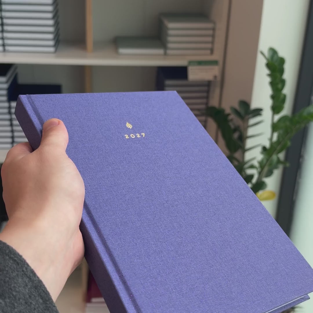2027 B5 Minimalist Vertical Planner (Hardcover, Heritage 120gsm) in Fae, held in hand #color_fae