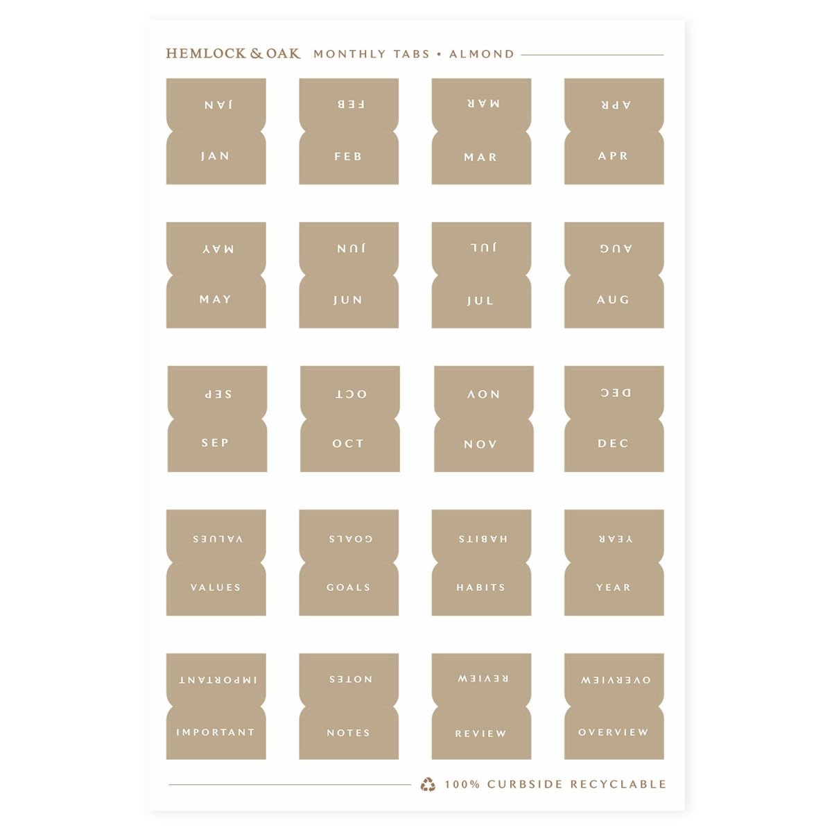 Monthly Tabs - Hemlock & Oak