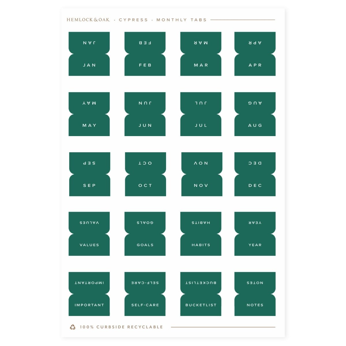 Monthly Tabs - Hemlock & Oak