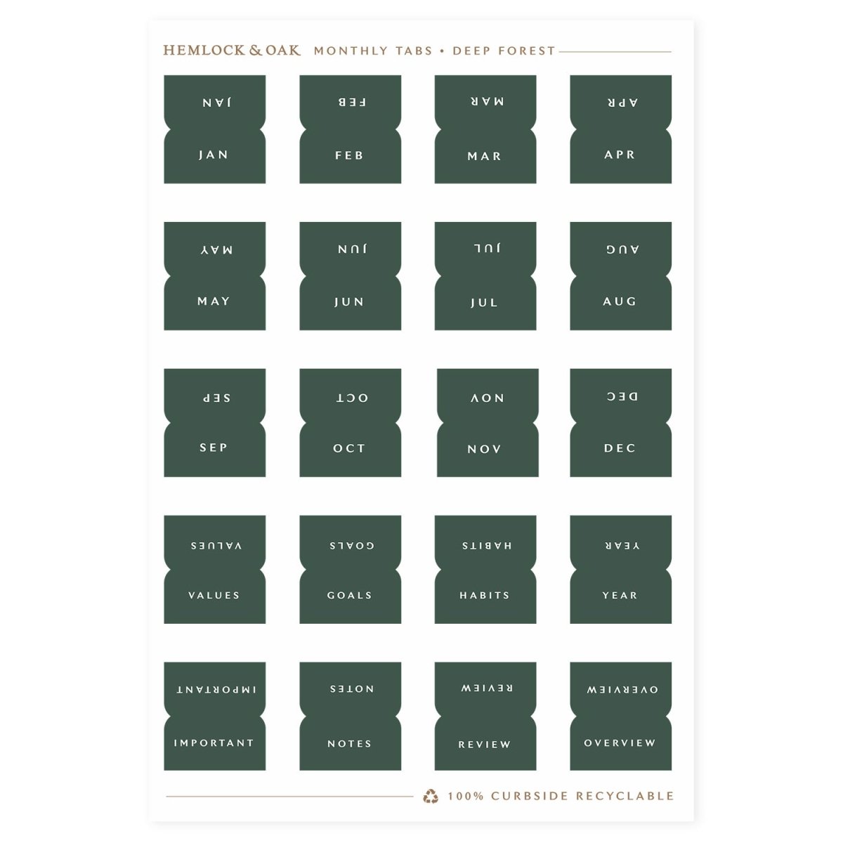 Monthly Tabs - Hemlock & Oak