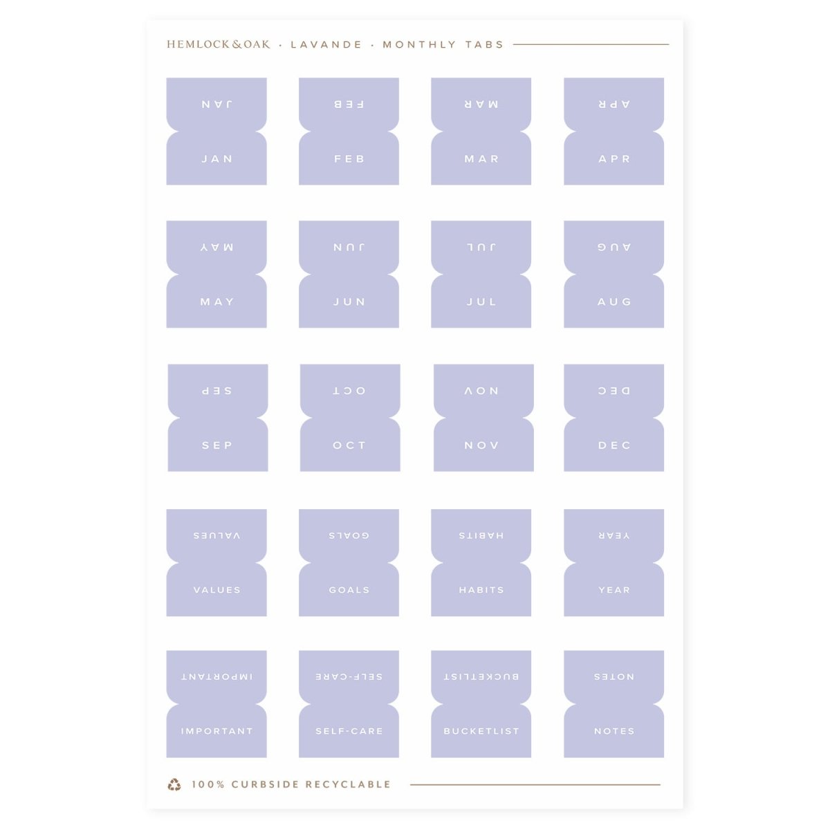 Monthly Tabs - Hemlock & Oak