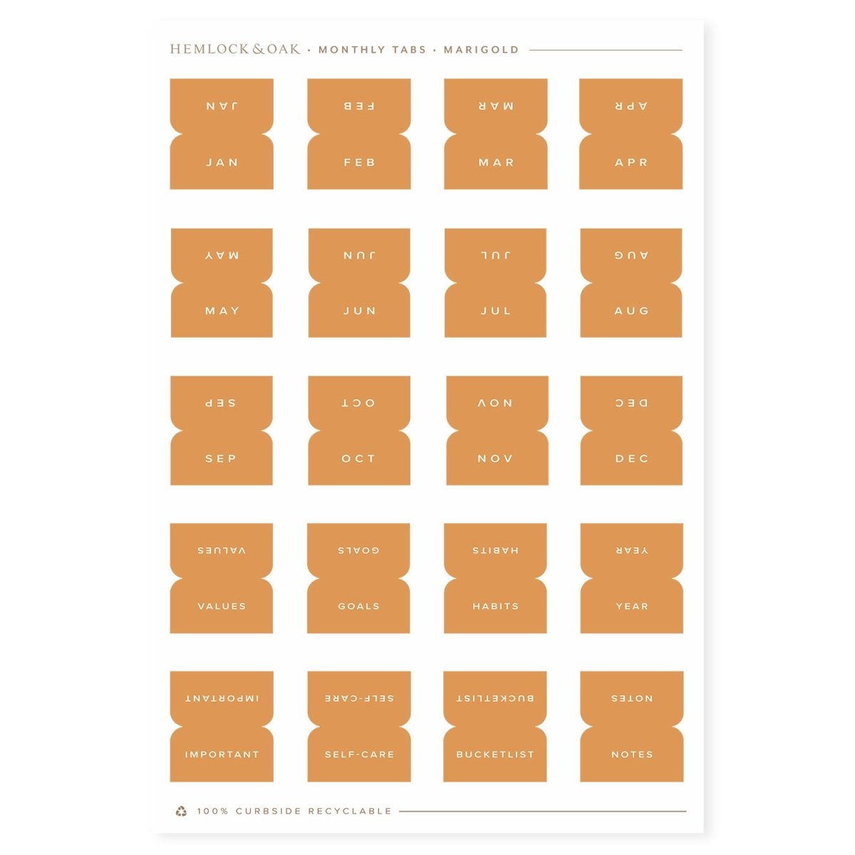 Monthly Tabs - Hemlock & Oak