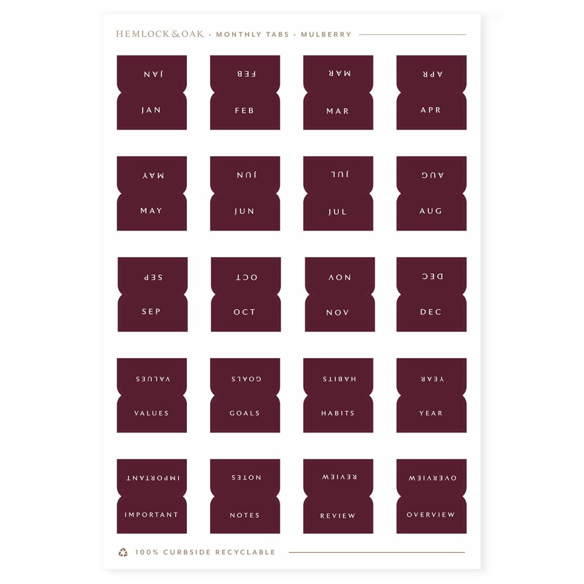 Monthly Tabs - Hemlock & Oak