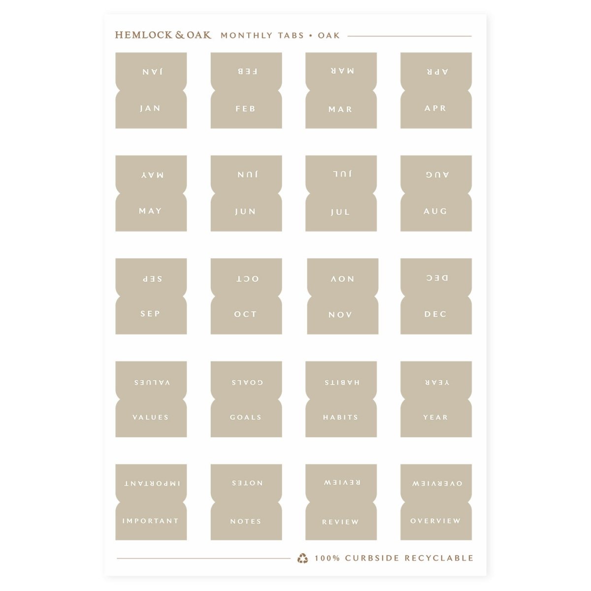 Monthly Tabs - Hemlock & Oak