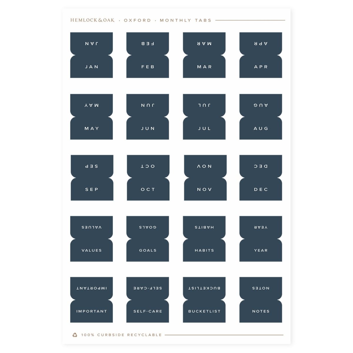 Monthly Tabs - Hemlock & Oak