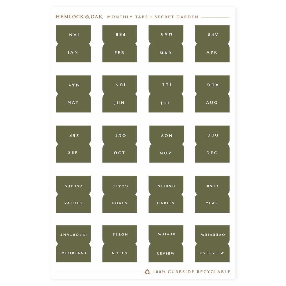 Monthly Tabs - Hemlock & Oak