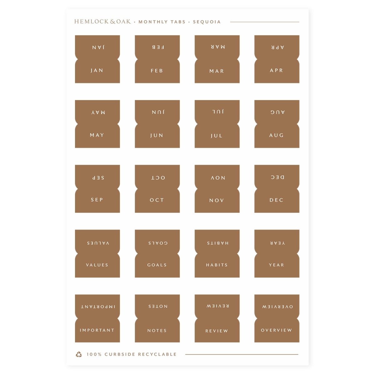 Monthly Tabs - Hemlock & Oak