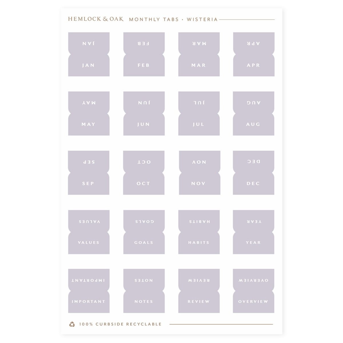 Monthly Tabs - Hemlock & Oak