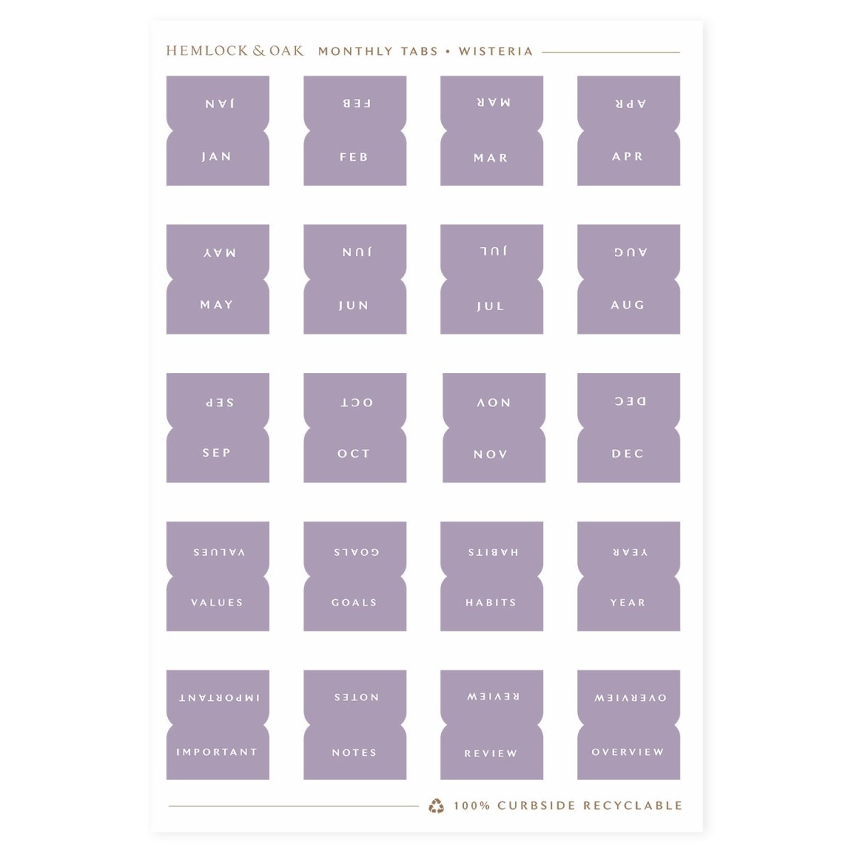 Monthly Tabs - Hemlock & Oak